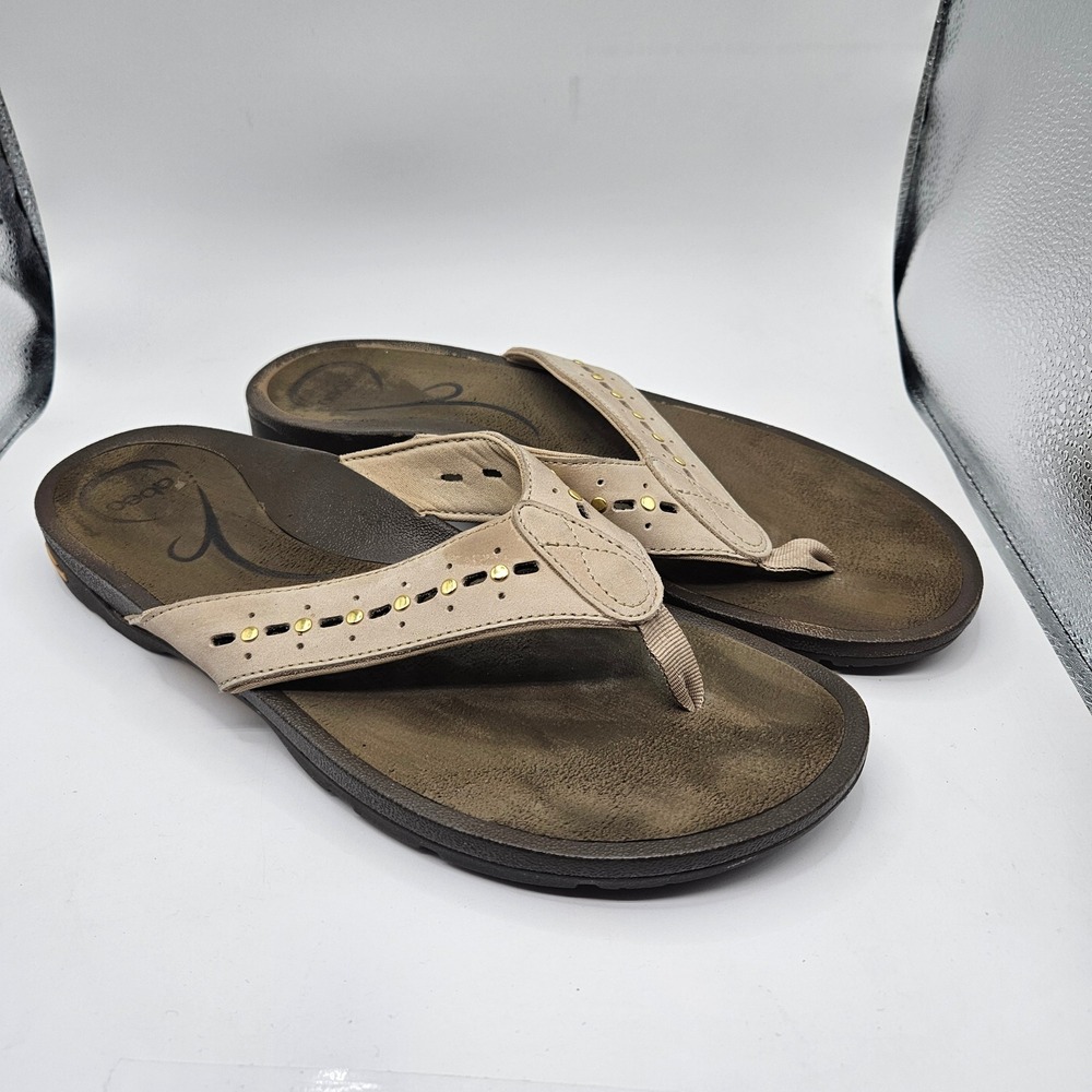 Abeo Armida Neutral Tan Leather Studded Orthotic Sandals Flip Flops Womens 11N